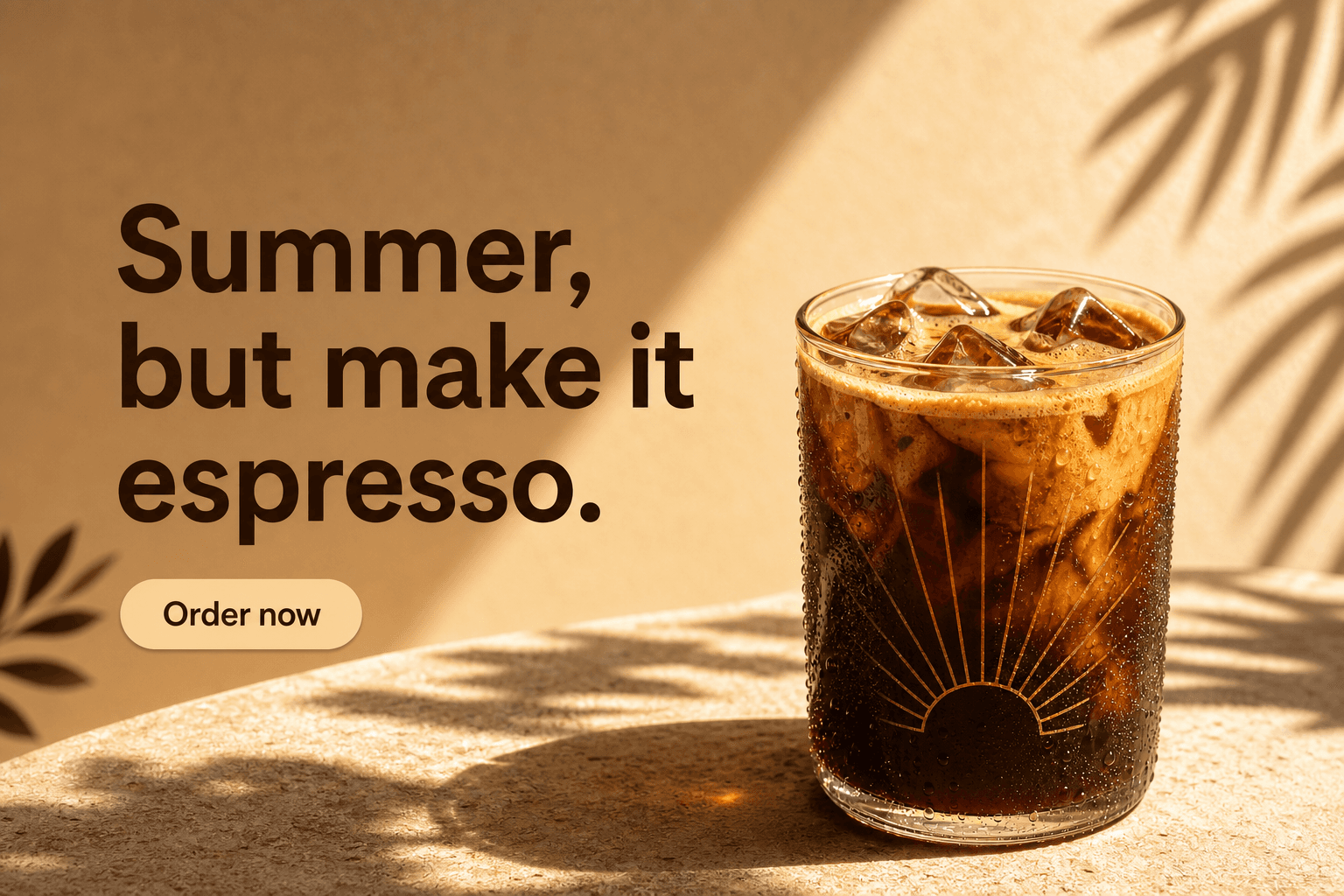 The same Solstice Roast espresso ad recomposed for a wide banner placement.