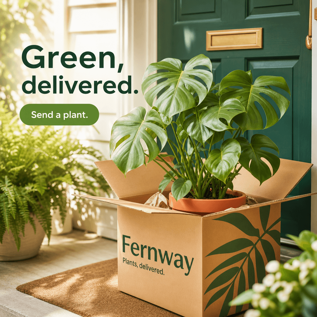 Plant delivery ad for Fernway reading "Green, delivered."
