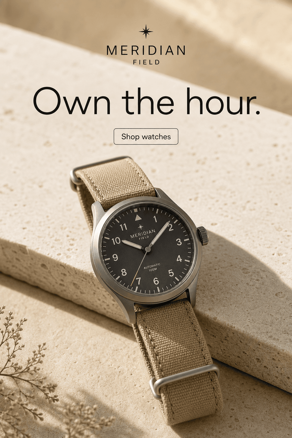 Watch ad for Meridian Field reading "Own the hour."