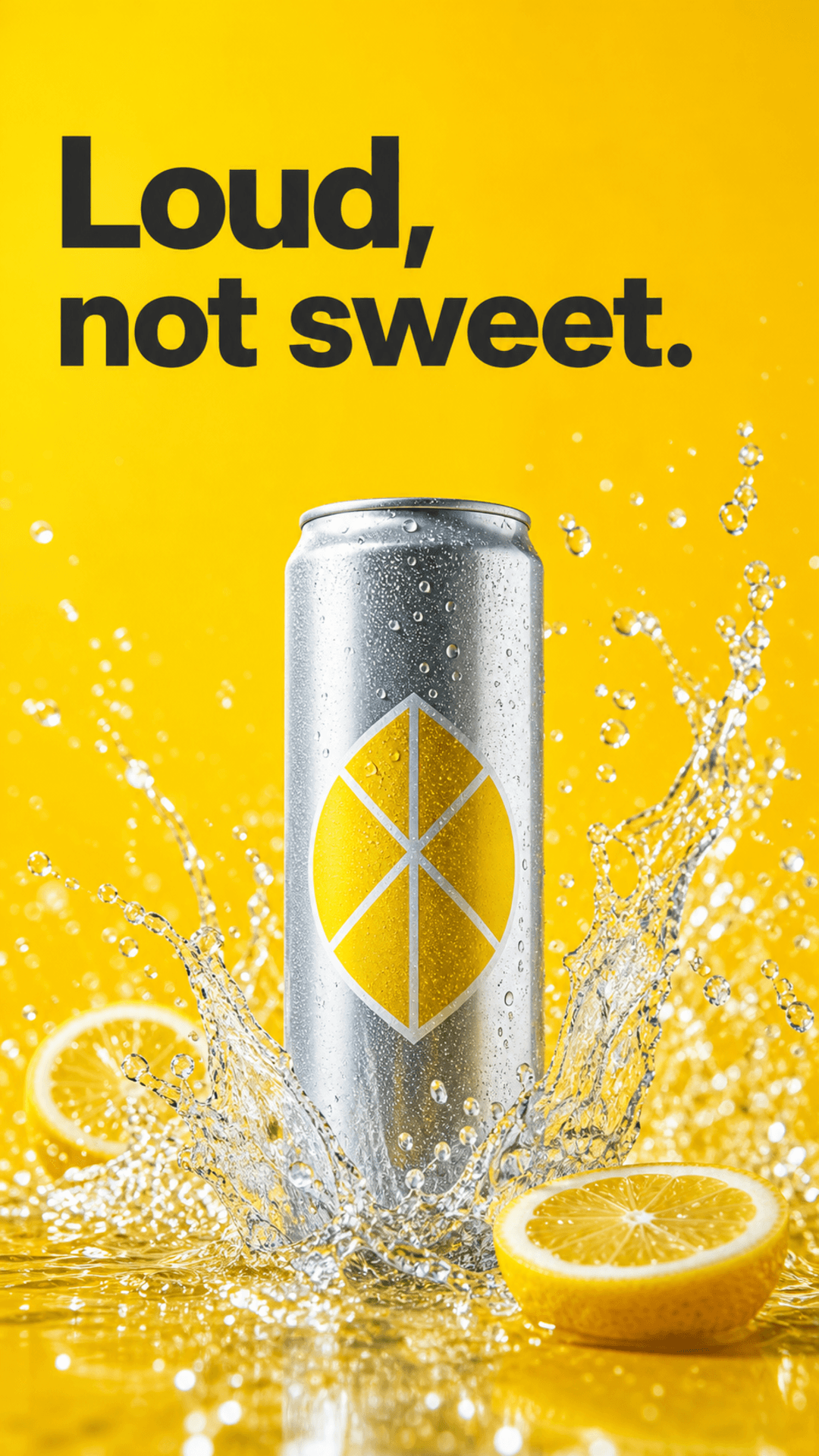 Sparkling water ad for Loud Lemon reading "Loud, not sweet."