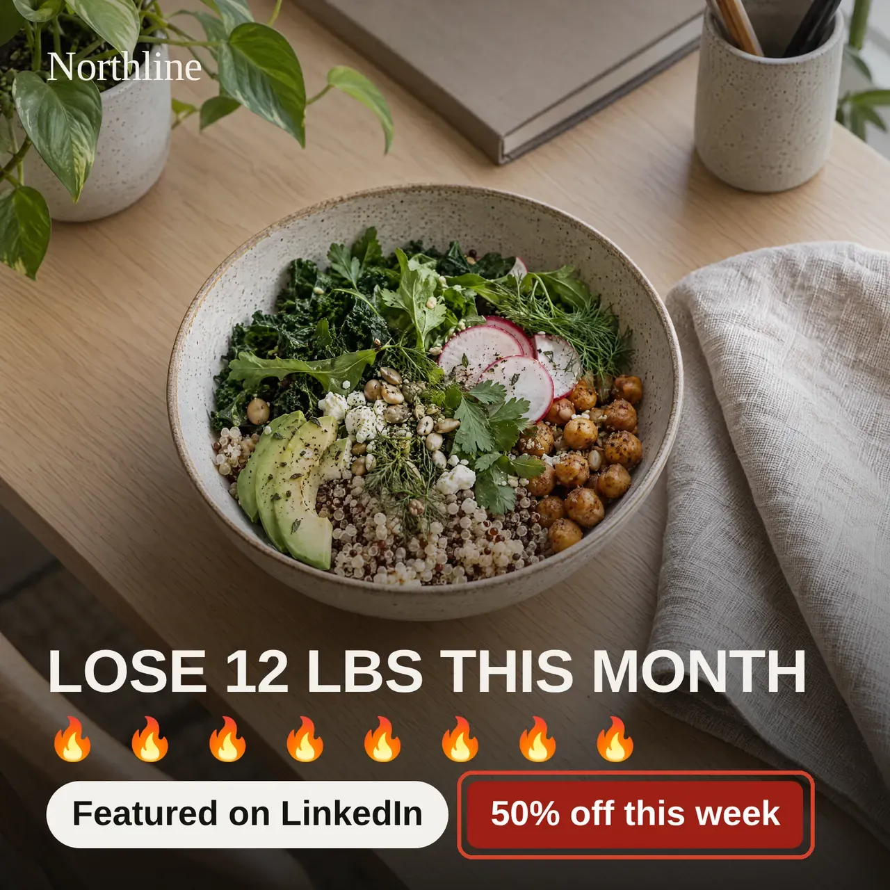 The same Northline image with a red box around the red label that reads 50 percent off this week.